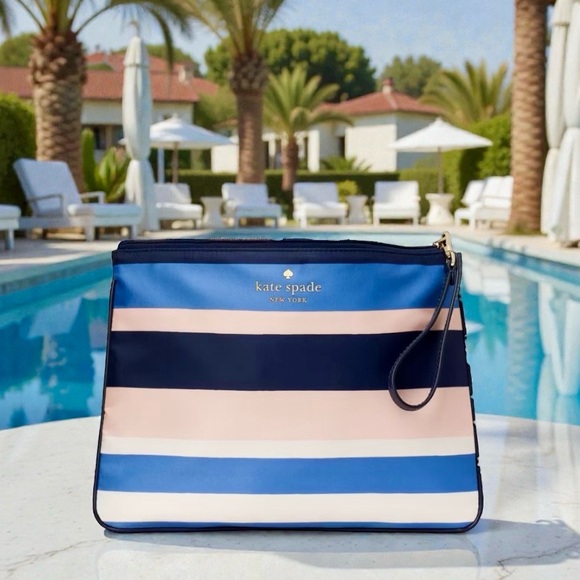 kate spade Handbags - Kate Spade Mel Multicolor Stripe Nylon Top Zip Clutch